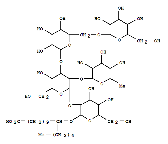 156057-53-3,Hexadecanoic acid,11-[(O-6-deoxy-a-L-mannopyranosyl-(1®2)-O-[O-b-D-glucopyranosyl-(1®6)-b-D-glucopyranosyl-(1®3)]-O-b-D-glucopyranosyl-(1®2)-b-D-glucopyranosyl)oxy]-, (11S)-(9CI),Hexadecanoicacid, 11-[(O-6-deoxy-a-L-mannopyranosyl-(1®2)-O-[O-b-D-glucopyranosyl-(1®6)-b-D-glucopyranosyl-(1®3)]-O-b-D-glucopyranosyl-(1®2)-b-D-glucopyranosyl)oxy]-, (S)-;Woodrosinic acid A