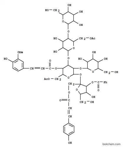 Molecular Structure of 156250-46-3 (a-D-Glucopyranoside,3-O-benzoyl-1-O-[(2E)-3-(4-hydroxyphenyl)-1-oxo-2-propenyl]-b-D-fructofuranosyl O-b-D-glucopyranosyl-(1®2)-O-[O-b-D-glucopyranosyl-(1®4)-6-O-acetyl-b-D-glucopyranosyl-(1®3)]-, 6-acetate4-[(2E)-3-(4-hydroxy-3-methoxyphenyl)-2-propenoate] (9CI))