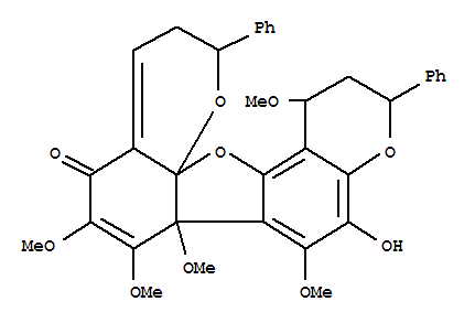Molecular Structure of 156368-83-1 (11H-Furo[2,3-f:4,5-i']bis[1]benzopyran-5(7aH)-one,2,3,12,13-tetrahydro-9-hydroxy-6,7,7a,8,13-pentamethoxy-2,11-diphenyl-,(2R,7aS,11R,13S,14aR)-rel-(-)- (9CI))