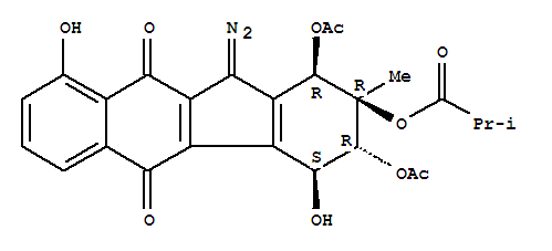 Propanoic acid,2-methyl-,1,3-bis(acetyloxy)-11-diazo-2,3,4,5,10,11-hexahydro-4,9-dihydroxy-2-methyl-5,11-dioxo-1H-benzo[b]fluoren-2-ylester, [1R-(1a,2a,3b,4a)]- (9CI)