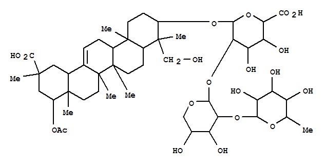 Molecular Structure of 156500-46-8 (b-D-Glucopyranosiduronic acid, (3b,4b,20b,22b)-22-(acetyloxy)-20-carboxy-23-hydroxy-30-norolean-12-en-3-ylO-6-deoxy-a-L-mannopyranosyl-(1®2)-O-a-L-arabinopyranosyl-(1®2)- (9CI))