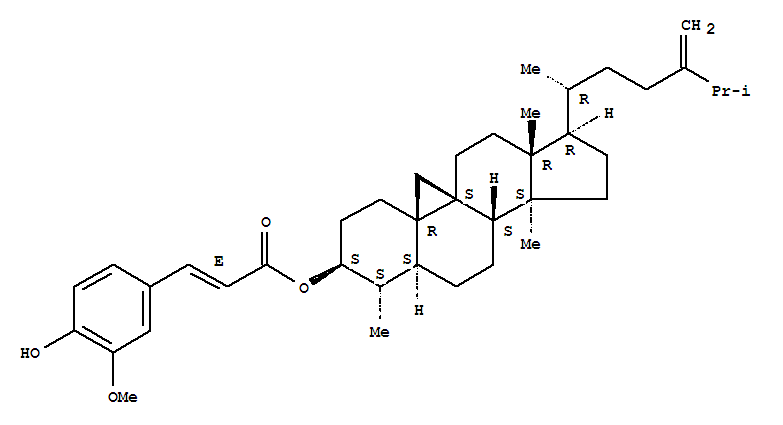 Molecular Structure of 156555-51-0 (9,19-Cycloergost-24(28)-en-3-ol,4,14-dimethyl-, (2E)-3-(4-hydroxy-3-methoxyphenyl)-2-propenoate, (3b,4a,5a)- (9CI))