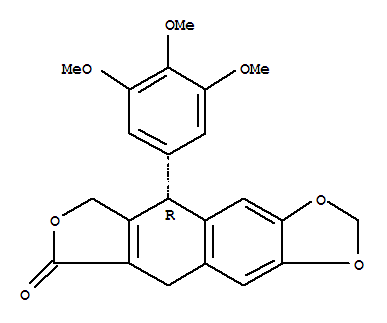 Molecular Structure of 156764-88-4 (Furo[3',4':6,7]naphtho[2,3-d]-1,3-dioxol-6(8H)-one,5,9-dihydro-9-(3,4,5-trimethoxyphenyl)-, (9R)-)