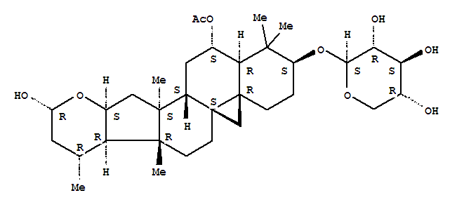 Molecular Structure of 156824-83-8 (b-D-Xylopyranoside, (3b,5a,6a,16b,23R)-6-(acetyloxy)-16,23-epoxy-23-hydroxy-4,4,14-trimethyl-9,19-cyclo-24-norcholan-3-yl(9CI))