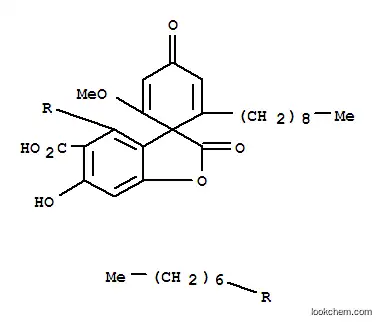 Molecular Structure of 157240-21-6 (Spiro[benzofuran-3(2H),1'-[2,5]cyclohexadiene]-5-carboxylicacid, 4-heptyl-6-hydroxy-2'-methoxy-6'-nonyl-2,4'-dioxo- (9CI))