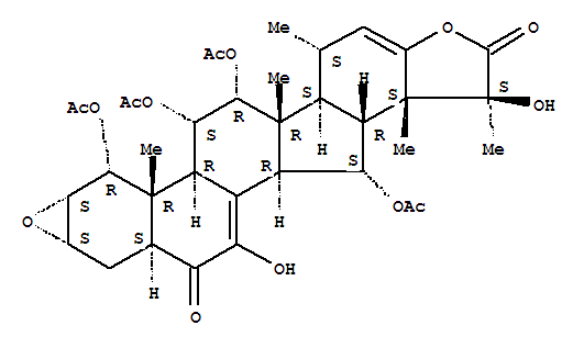Molecular Structure of 157458-65-6 (16,24-Cycloergosta-7,22-dien-26-oicacid, 1,11,12,15-tetrakis(acetyloxy)-2,3-epoxy-7,23,25-trihydroxy-6-oxo-, g-lactone, (1a,2a,3a,5a,11a,12a,15a,16b,25S)- (9CI))