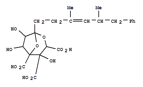 Molecular Structure of 158111-70-7 (L-glycero-D-altro-Tridec-10-en-7-ulo-7,4-furanosonicacid,2,7-anhydro-3,4-di-C-carboxy-8,9,10,11,12,13-hexadeoxy-10,12-dimethyl-13-phenyl-,(7S,10E,12x)- (9CI))