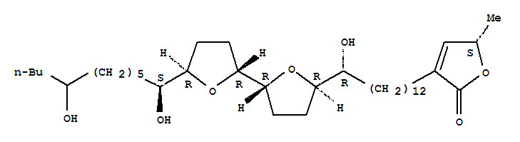 Molecular Structure of 158446-27-6 (2(5H)-Furanone,3-[(13R)-13-[(2R,2'R,5R,5'R)-5'-[(1S)-1,7-dihydroxyundecyl]octahydro[2,2'-bifuran]-5-yl]-13-hydroxytridecyl]-5-methyl-,(5S)-)
