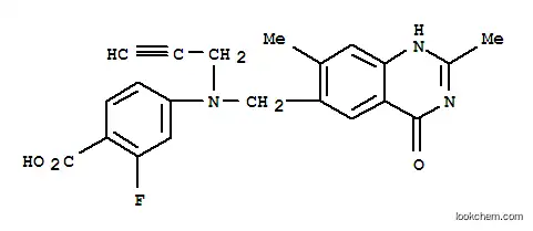 Molecular Structure of 158805-26-6 (Benzoic acid,4-[[(3,4-dihydro-2,7-dimethyl-4-oxo-6-quinazolinyl)methyl]-2-propyn-1-ylamino]-2-fluoro-)