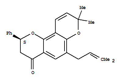 Molecular Structure of 159650-13-2 (4H,8H-Benzo[1,2-b:3,4-b']dipyran-4-one,2,3-dihydro-8,8-dimethyl-6-(3-methyl-2-butenyl)-2-phenyl-, (2S)- (9CI))