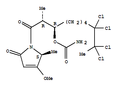Molecular Structure of 159903-50-1 (2H-Pyrrol-2-one,1-[(2R,3R)-3-[(aminocarbonyl)oxy]-8,8,9,9-tetrachloro-2-methyl-1-oxodecyl]-1,5-dihydro-4-methoxy-5-methyl-,(5S)-)