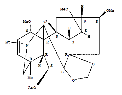 Molecular Structure of 159903-64-7 (Aconitane-6,10-diol,2,3-didehydro-20-ethyl-1,14,16-trimethoxy-4-methyl-7,8-[methylenebis(oxy)]-,6-acetate, (1a,6b,14a,16a)-)