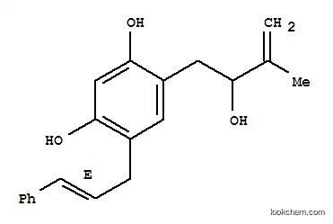 Molecular Structure of 159934-19-7 (1,3-Benzenediol,4-(2-hydroxy-3-methyl-3-buten-1-yl)-6-[(2E)-3-phenyl-2-propen-1-yl]-)