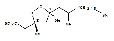 Molecular Structure of 159984-99-3 (1,2-Dioxolane-3-aceticacid, 3,5-dimethyl-5-(2-methyl-8-phenyloctyl)-, (3R,5S)-rel-)