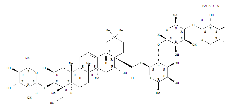 Molecular Structure of 160098-74-8 (Olean-12-en-28-oicacid, 3-[(6-deoxy-a-L-mannopyranosyl)oxy]-2,16,23-trihydroxy-, O-b-D-xylopyranosyl-(1®4)-O-6-deoxy-a-L-mannopyranosyl-(1®2)-6-deoxy-b-D-galactopyranosyl ester, (2b,3b,4a,16a)- (9CI))