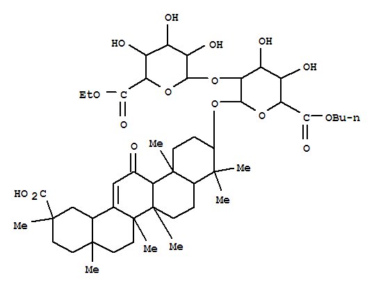 Molecular Structure of 160098-76-0 (b-D-Glucopyranosiduronic acid, (3b,20b)-20-carboxy-11-oxo-30-norolean-12-en-3-yl2-O-(6-ethyl-b-D-glucopyranuronosyl)-,6-butyl ester (9CI))