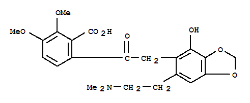 Molecular Structure of 16010-61-0 (Benzoic acid,6-[2-[6-[2-(dimethylamino)ethyl]-4-hydroxy-1,3-benzodioxol-5-yl]acetyl]-2,3-dimethoxy-)