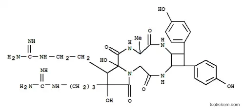 Molecular Structure of 160433-76-1 (Guanidine,N-[3-[(1R,2S,2aS,5S,7aS,8R,9S,14aR)-8-[2-[(aminoiminomethyl)amino]ethyl]hexadecahydro-7a,9-dihydroxy-1,2-bis(4-hydroxyphenyl)-5-methyl-4,7,10,13-tetraoxocyclobuta[h]pyrrolo[1,2-a][1,4,7,10]tetraazacyclododecin-9-yl]propyl]-,rel-(+)-)