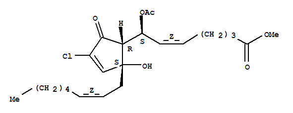 Molecular Structure of 160791-09-3 (Prosta-5,10,14-trien-1-oicacid, 7-(acetyloxy)-10-chloro-12-hydroxy-9-oxo-, methyl ester, (5Z,7S,14Z)-)