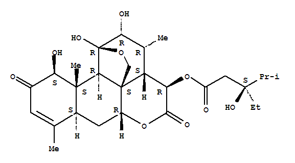 Molecular Structure of 160791-11-7 (Picras-3-ene-2,16-dione,11,20-epoxy-15-[[(3S)-3-ethyl-3-hydroxy-4-methyl-1-oxopentyl]oxy]-1,11,12-trihydroxy-,(1b,11b,12a,15b)-)