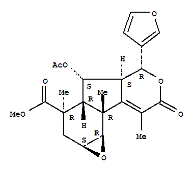 Molecular Structure of 160791-14-0 (Oxireno[6,7]indeno[2,1-c]pyran-3-carboxylicacid,4-(acetyloxy)-5-(3-furanyl)-1a,2,3,3a,4,4a,5,7,8b,8c-decahydro-3,8,8b-trimethyl-7-oxo-,methyl ester, (1aR,3S,3aS,4R,4aR,5S,8bS,8cS)-rel-(+)- (9CI))