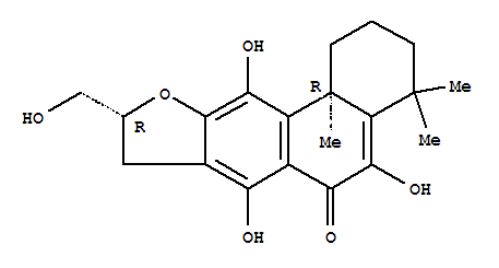 Molecular Structure of 160927-81-1 (Phenanthro[3,2-b]furan-6(2H)-one,1,3,4,8,9,11b-hexahydro-5,7,11-trihydroxy-9-(hydroxymethyl)-4,4,11b-trimethyl-,(9R,11bR)-)