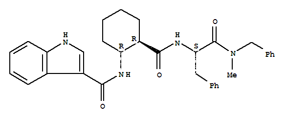 161000-86-8,1H-Indole-3-carboxamide,N-[(1R,2R)-2-[[[(1S)-2-[methyl(phenylmethyl)amino]-2-oxo-1-(phenylmethyl)ethyl]amino]carbonyl]cyclohexyl]-,1H-Indole-3-carboxamide,N-[2-[[[2-[methyl(phenylmethyl)amino]-2-oxo-1-(phenylmethyl)ethyl]amino]carbonyl]cyclohexyl]-,[1R-[1a,2b(S*)]]-; MEN 10654