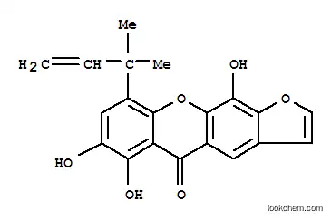 Molecular Structure of 161099-40-7 (5H-Furo[3,2-b]xanthen-5-one,9-(1,1-dimethyl-2-propen-1-yl)-6,7,11-trihydroxy-)
