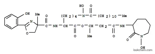 Molecular Structure of 161589-09-9 (Lysine,N2-[[4,5-dihydro-2-(2-hydroxyphenyl)-4-methyl-4-oxazolyl]carbonyl]-N6-hydroxy-N6-(1-oxododecyl)-,3-[(hexahydro-1-hydroxy-2-oxo-1H-azepin-3-yl)amino]-1-methyl-3-oxopropyl ester(9CI))