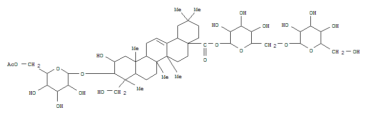 Molecular Structure of 161842-79-1 (Olean-12-en-28-oicacid, 3-[(6-O-acetyl-b-D-glucopyranosyl)oxy]-2,23-dihydroxy-, 6-O-b-D-glucopyranosyl-b-D-glucopyranosyl ester, (2b,3b,4a)- (9CI))