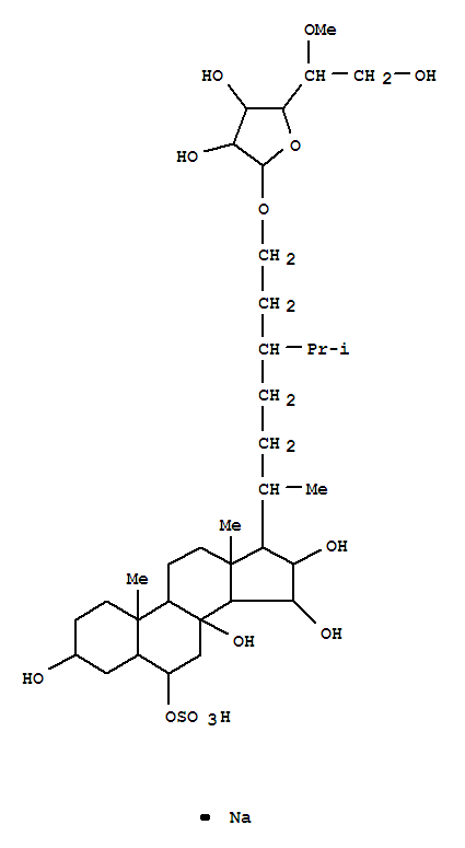 Molecular Structure of 161996-28-7 (Stigmastane-3,6,8,15,16-pentol,29-[(5-O-methyl-b-D-galactofuranosyl)oxy]-,6-(hydrogen sulfate), monosodium salt, (3b,5a,6a,15a,16b,24R)- (9CI))
