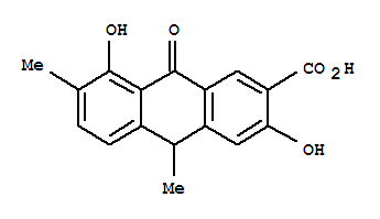 Molecular Structure of 162112-29-0 (2-Anthracenecarboxylicacid, 9,10-dihydro-3,8-dihydroxy-7,10-dimethyl-9-oxo- (9CI))