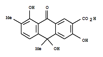Molecular Structure of 162112-30-3 (2-Anthracenecarboxylicacid, 9,10-dihydro-3,8,10-trihydroxy-7,10-dimethyl-9-oxo- (9CI))