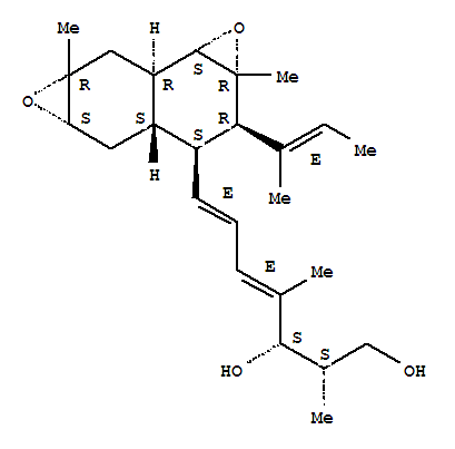 Molecular Structure of 162341-17-5 (4,6-Heptadiene-1,3-diol,7-[(1aR,2R,3S,3aS,4aS,5aR,6aR,6bS)-decahydro-1a,5a-dimethyl-2-[(1E)-1-methyl-1-propen-1-yl]naphtho[1,2-b:6,7-b']bisoxiren-3-yl]-2,4-dimethyl-,(2S,3S,4E,6E)-)