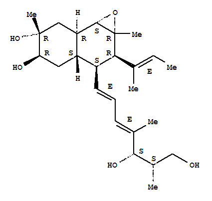 162341-18-6,Naphth[1,2-b]oxirene-5,6-diol,3-[(1E,3E,5S,6S)-5,7-dihydroxy-4,6-dimethyl-1,3-heptadien-1-yl]decahydro-1a,6-dimethyl-2-[(1E)-1-methyl-1-propen-1-yl]-,(1aR,2R,3S,3aS,5R,6R,7aR,7bS)-,Naphth[1,2-b]oxirene-5,6-diol,3-(5,7-dihydroxy-4,6-dimethyl-1,3-heptadienyl)decahydro-1a,6-dimethyl-2-(1-methyl-1-propenyl)-,[1aR-[1aa,2a(E),3a(1E,3E,5S*,6S*),3aa,5a,6b,7ab,7ba]]-;Naphth[1,2-b]oxirene-5,6-diol, 3-[(1E,3E,5S,6S)-5,7-dihydroxy-4,6-dimethyl-1,3-heptadienyl]decahydro-1a,6-dimethyl-2-[(1E)-1-methyl-1-propenyl]-,(1aR,2R,3S,3aS,5R,6R,7aR,7bS)- (9CI); Fusarielin B