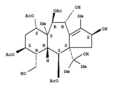 Molecular Structure of 162558-97-6 (Benz[f]azulene-2,4,6,8,9,10-hexol,2,3,3a,4,4a,5,6,7,8,8a,9,10-dodecahydro-5-(hydroxymethyl)-3a-(1-hydroxy-1-methylethyl)-1,8a-dimethyl-,4,6,8,9-tetraacetate, (2S,3aS,4S,4aR,5R,6S,8S,8aS,9R,10R)- (9CI))