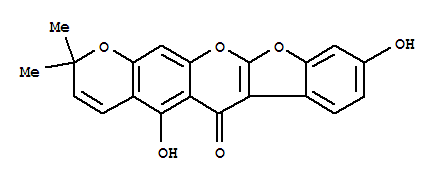 Molecular Structure of 162616-71-9 (2H,6H-Benzofuro[2,3-b]pyrano[3,2-g][1]benzopyran-6-one,5,9-dihydroxy-2,2-dimethyl-)