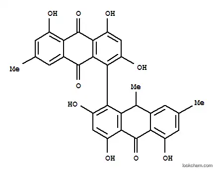 Molecular Structure of 162616-80-0 ([1,1'-Bianthracene]-9,10,10'(9'H)-trione,2,2',4,4',5,5'-hexahydroxy-7,7',9'-trimethyl-, stereoisomer)