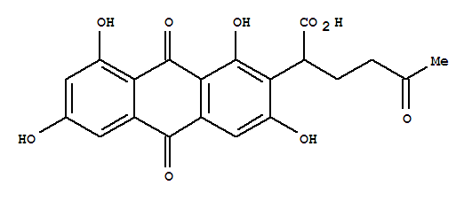 Molecular Structure of 162797-34-4 (2-Anthraceneaceticacid, 9,10-dihydro-1,3,6,8-tetrahydroxy-9,10-dioxo-a-(3-oxobutyl)-)