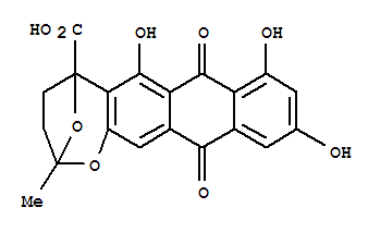 Molecular Structure of 162797-37-7 (2,5-Epoxyanthra[2,3-b]oxepin-5(2H)-carboxylicacid, 3,4,7,12-tetrahydro-6,8,10-trihydroxy-2-methyl-7,12-dioxo- (9CI))