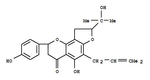 Molecular Structure of 162808-16-4 (4H-Furo[2,3-h]-1-benzopyran-4-one,2,3,8,9-tetrahydro-5-hydroxy-8-(1-hydroxy-1-methylethyl)-2-(4-hydroxyphenyl)-6-(3-methyl-2-butenyl)-(9CI))