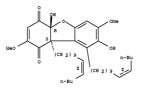 Molecular Structure of 162811-30-5 (1,4-Dibenzofurandione,4a,9b-dihydro-4a,8-dihydroxy-2,7-dimethoxy-9,9b-di(10Z)-10-pentadecen-1-yl-,(4aR,9bS)-rel-)