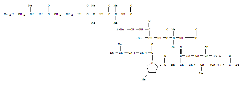 Molecular Structure of 163089-76-7 (b-Alaninamide,(4S)-4-methyl-1-[(4S)-4-methyl-1-oxohexyl]-L-prolyl-(2S,4R)-2-amino-4-methyl-8-oxodecanoyl-(3R)-3-hydroxy-L-leucyl-2-methylalanyl-L-leucyl-L-leucyl-2-methylalanyl-2-methylalanyl-N-[(1S)-2-(dimethylamino)-1-methylethyl]-(9CI))