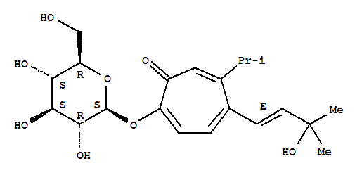 Molecular Structure of 163135-93-1 (2,4,6-Cycloheptatrien-1-one,2-(b-D-glucopyranosyloxy)-5-[(1E)-3-hydroxy-3-methyl-1-buten-1-yl]-6-(1-methylethyl)-)