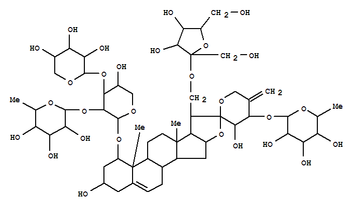 Molecular Structure of 163136-30-9 (b-D-Galactopyranoside, (1b,3b,23S,24S)-1-[(O-6-deoxy-a-L-mannopyranosyl-(1®2)-O-[b-D-xylopyranosyl-(1®3)]-a-L-arabinopyranosyl)oxy]-21-(b-D-fructofuranosyloxy)-3,23-dihydroxyspirosta-5,25(27)-dien-24-yl6-deoxy- (9CI))