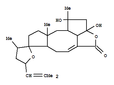 Molecular Structure of 163661-58-3 (Spiro[furan-2(3H),7'-[7H-3]oxacyclopenta[5,6]cycloocta[1,2,3-cd]pentalen]-4'(1'H)-one,2',2'a,4,5,6',6'a,8',9',9'a,10',10'a,10'b-dodecahydro-1',2'a-dihydroxy-1',3,9'a-trimethyl-5-(2-methyl-1-propen-1-yl)-,(1'R,2S,3S,6'aR,9'aR,10'aS,10'bR)-)