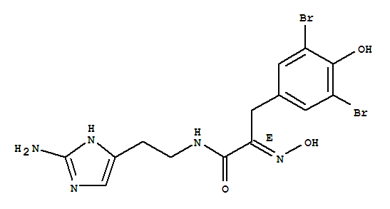 Molecular Structure of 164301-30-8 (Benzenepropanamide,N-[2-(2-amino-1H-imidazol-4-yl)ethyl]-3,5-dibromo-4-hydroxy-a-(hydroxyimino)-, (aE)- (9CI))