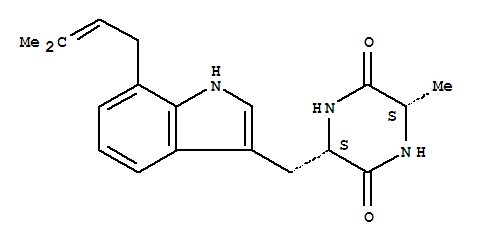 Molecular Structure of 165133-90-4 (2,5-Piperazinedione,3-methyl-6-[[7-(3-methyl-2-buten-1-yl)-1H-indol-3-yl]methyl]-, (3S,6S)-)