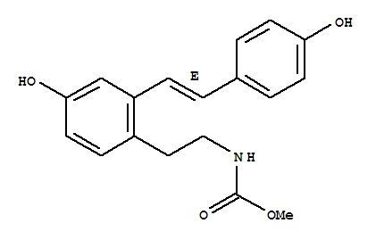 Molecular Structure of 165134-18-9 (Carbamic acid,N-[2-[4-hydroxy-2-[(1E)-2-(4-hydroxyphenyl)ethenyl]phenyl]ethyl]-, methyl ester)