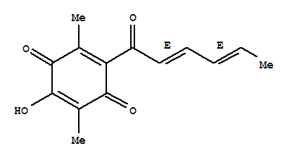 Molecular Structure of 165337-76-8 (2,5-Cyclohexadiene-1,4-dione,2-hydroxy-3,6-dimethyl-5-[(2E,4E)-1-oxo-2,4-hexadien-1-yl]-)